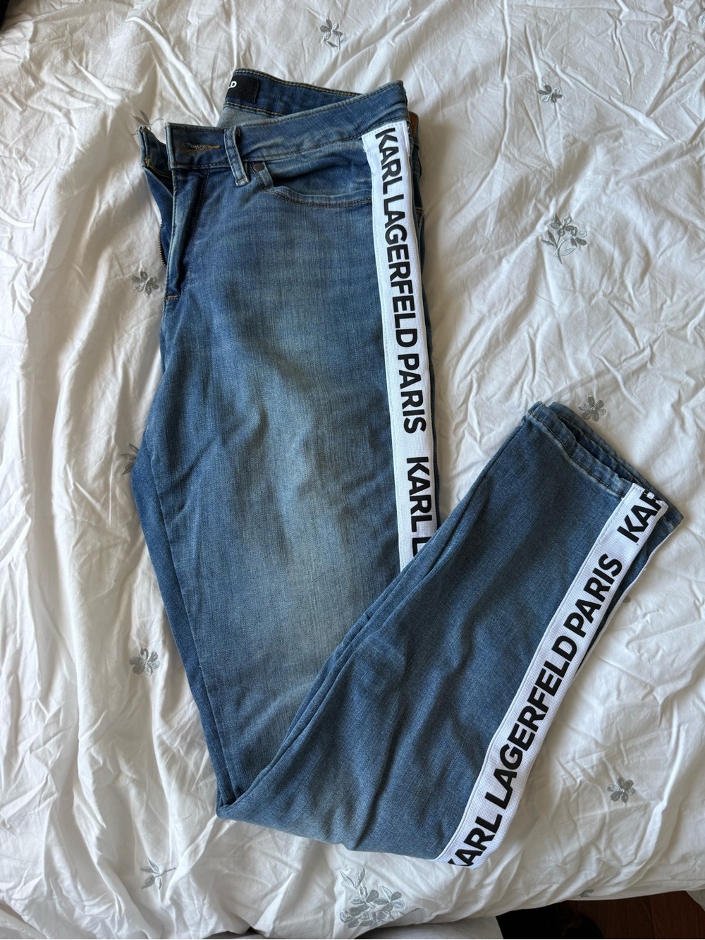 Karl Lagerfeld Skinny Blue Jeans with White Branded Side Tape